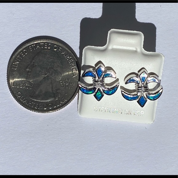 ✨NEW✨ 925 sterling silver Fleur De Lis opal earrings⚜️ - Picture 10 of 11